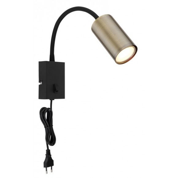 Globo 57911WM Wandleuchte Robby 1x25W | GU10 - Schalter am Gehäuse, flexibler Arm, schwarz, Messing