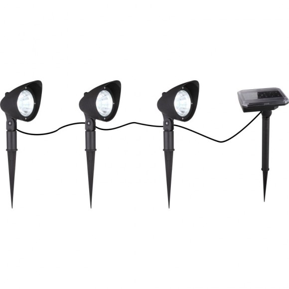 Globo 33027-3 LED Außenleuchte Solar 3x0,2W | IP44 - Set - 3 Stück, Solarpanel, Erdspieß, schwarz
