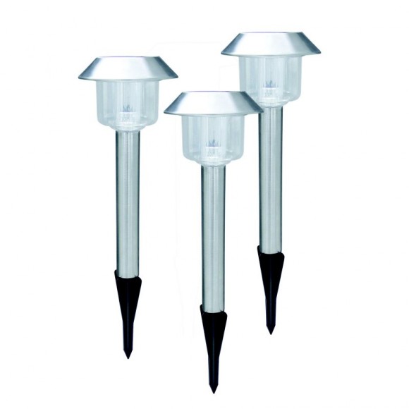 Globo 3324-3 Solar-LED Außenleuchte Solar-3x0,07W | IP44 - Set 3 Lampen, Erdspieß, Edelstahl