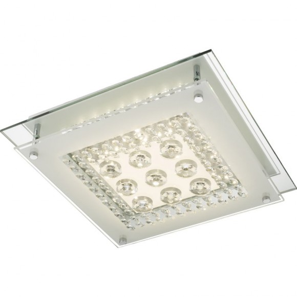 Globo 49362 LED Deckenleuchte Elena 1x12W | 1020lm | 4000K - chrom, satiniertes Glas, Kristall, transparent