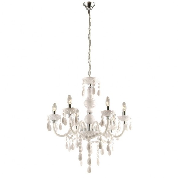 Globo 63113-6 Pendelleuchte Cuimbra I 6x40W | E14 - weiß, Acryl Kristalle