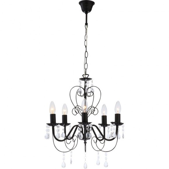 Globo 63127-5 Pendelleuchte Pinja 5x40W | E14 - schwarz, Kristall, transparent