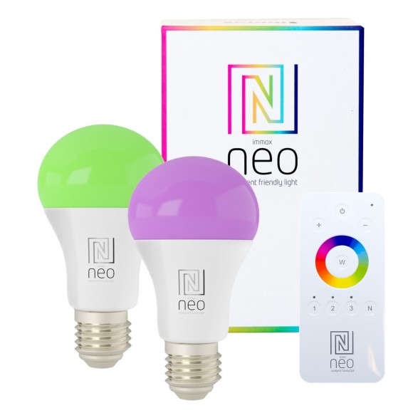 Immax Neo 07115BD LED Set 2 intelligente Leuchtmitteln 2x9W | RGBW | 3,2c Zigbee - dimmbar, Fernbedienung, RGB
