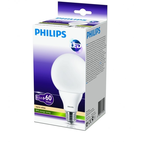 Philips LED Lampe 9,5W Energiesparlampe -> ersetzt 60W E27 - Globe LED 9,5W -> 60W E27