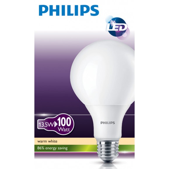 Philips LED Energiesparlampe 13,5W -> E27 ersetzt 100W - 100W LED Globe E27 WW 230
