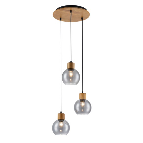 Italux PND-67505-3-WD Pendelleuchte Velma | 40W E27 | Holzdekor | rauchfarben