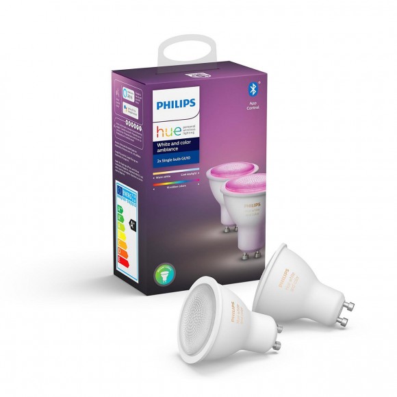 Philips Hue 8718699629250 Set mit 2 LED Lampen 1x5,7W | GU10 - Bluetooth, White and Color Ambiance