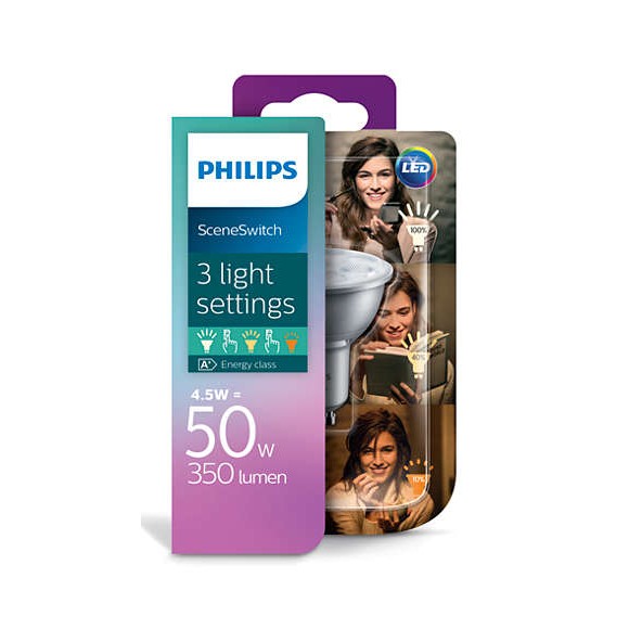 Philips LED Scene Switch 4,5-2,8-1,3W/50W GU10 WW D Spotleuchte 3 Farben - Funktion SceneSwitch