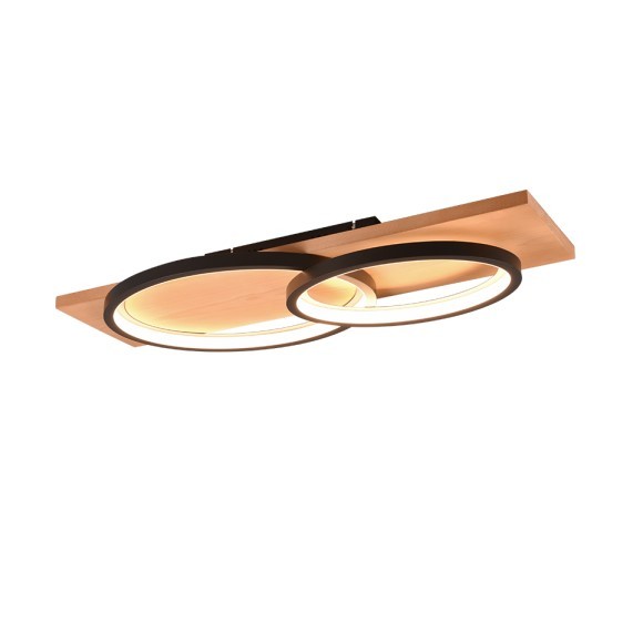 Trio 641110232 LED-Deckenleuchte Barca 1x30W | 3500lm | 3000K | IP20 - 3 Stufen Dimmschalter, Holz, mattschwarz