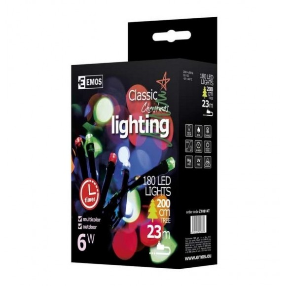 ZY0814T Weihnachtskette Multicolor CLASSIC 180LED IP44 18 m + Timer