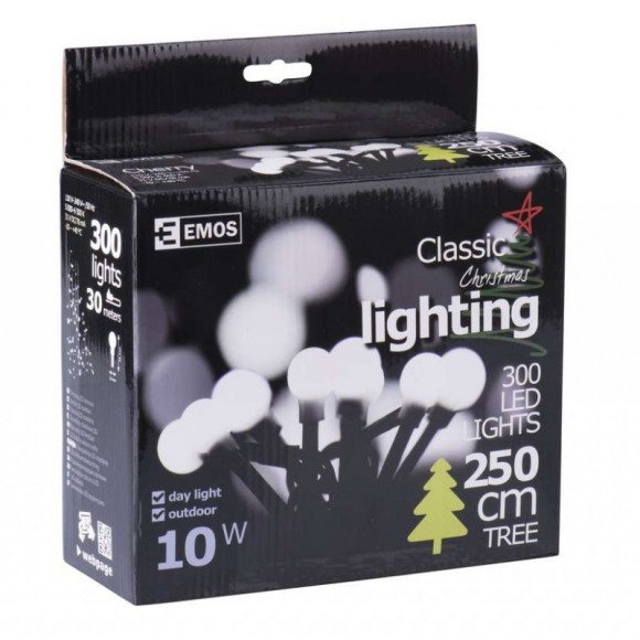 Emos ZY1602 LED WeihnachtslichTimerkette Cherry 30m 6W | IP44 | 300 Leuchtmitteln - kaltweiß, Timer